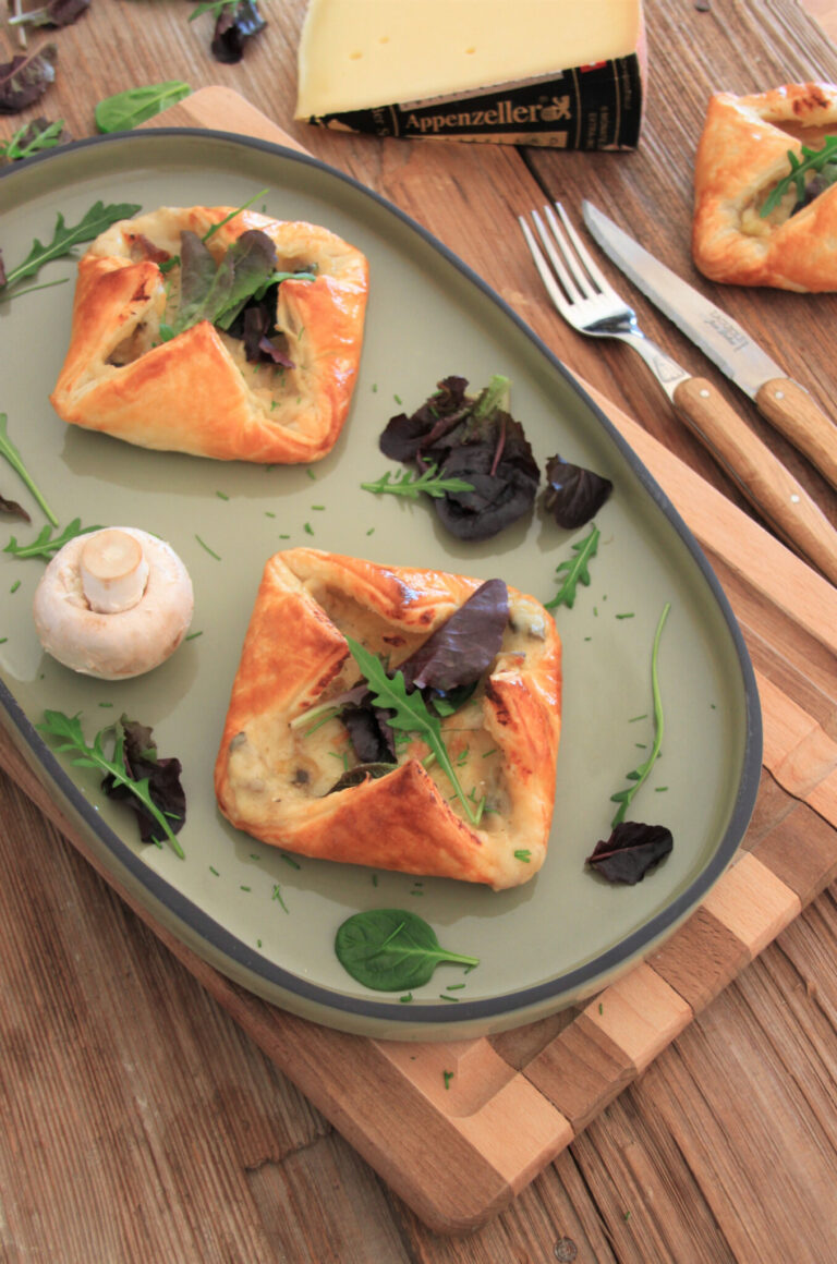 Paniers feuilletés oignons – champignons et Appenzeller