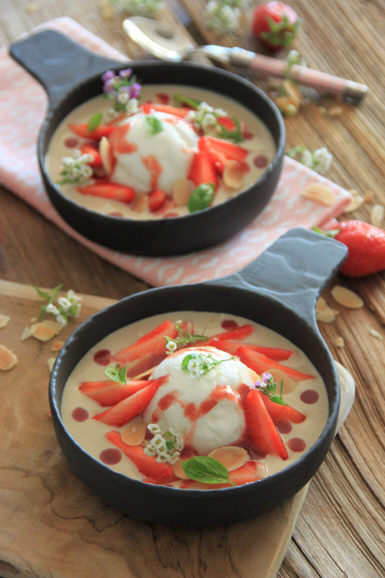 Iles flottantes fraises – basilic